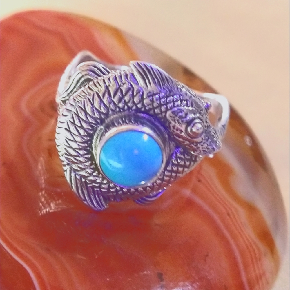 MEN'S 🔥RARE🔥 SLEEPING BEAUTY TURQUOISE SERPENT STERLING RING SIZE 10.